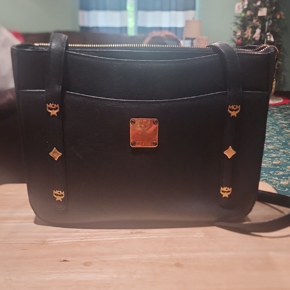 MCM Handbags - MCM Black Crossbody Bag with Gold Accents